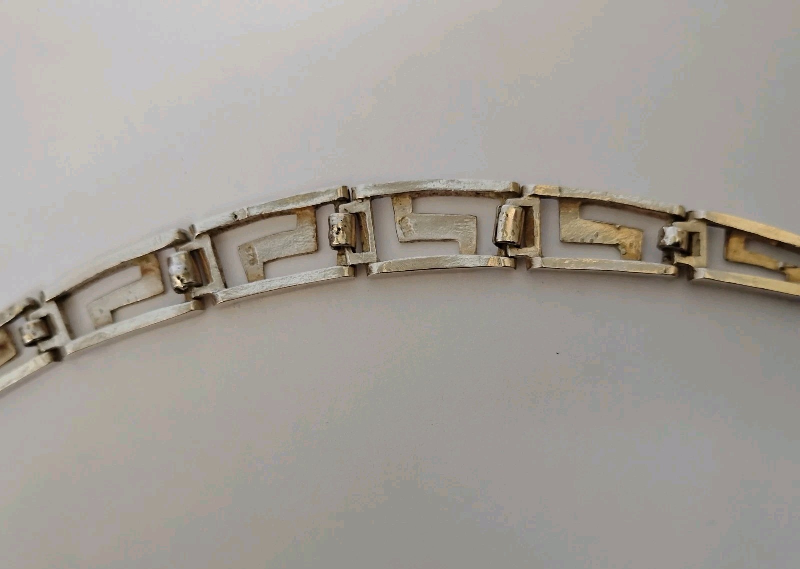 Sterling Silver Greek Key Necklace Graduated Openwork Links 17.5″ 36.9g