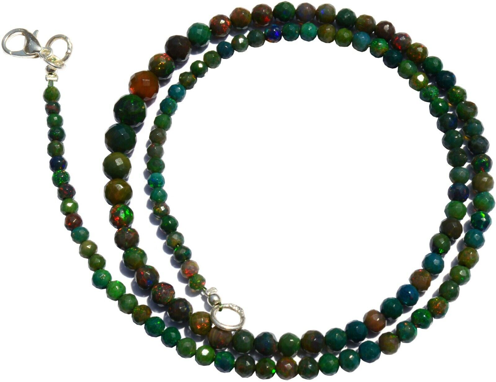 Ethiopian Black Opal Natural Gem 3 to 6mm Size Faceted Round Beads Necklace 18″