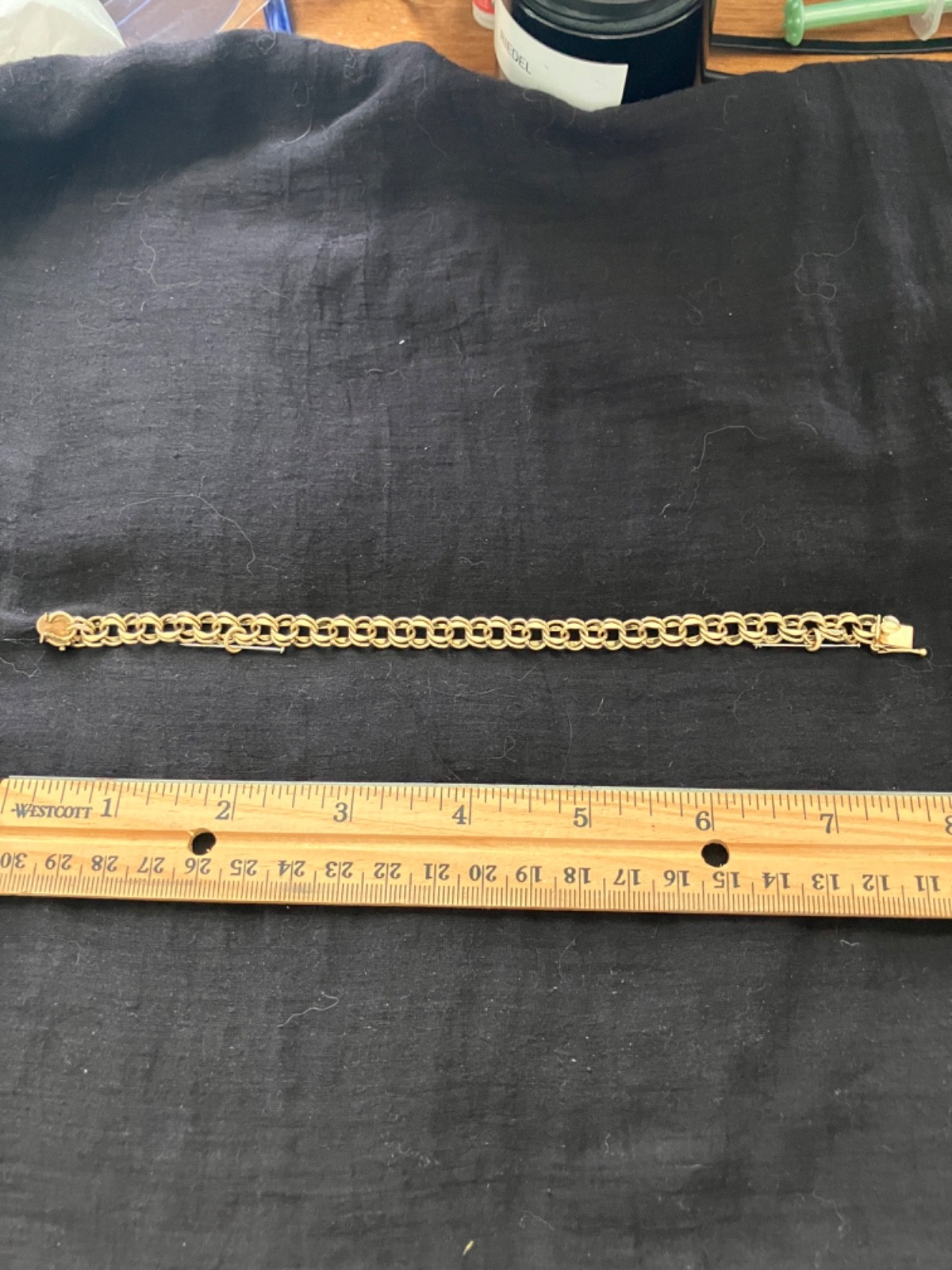 14K yellow gold double link charm bracelet POM 60’s 21 grams 8 inches