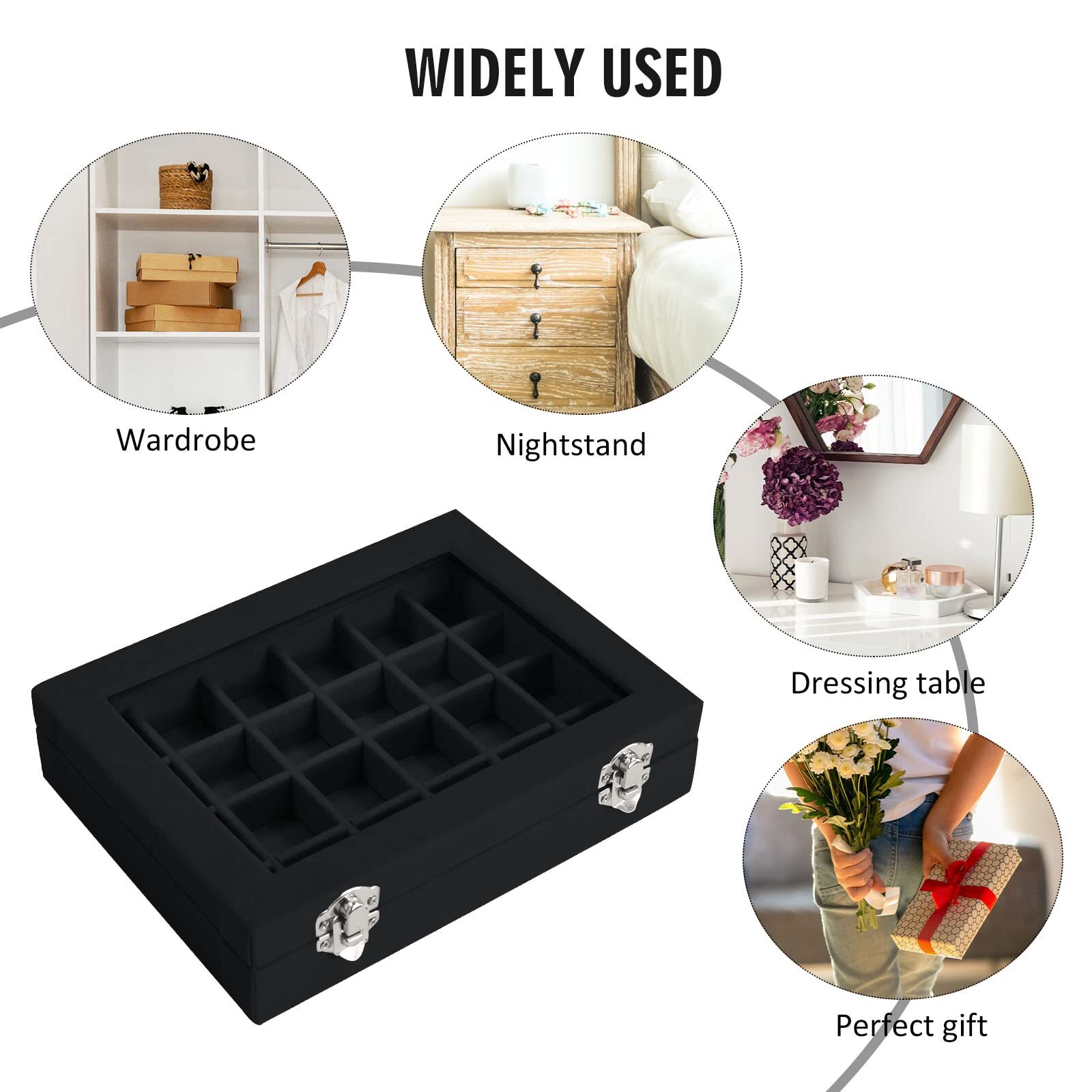 24 Grid Jewelry Tray Organizer Transparent Lid for Earrings Rings Pendants