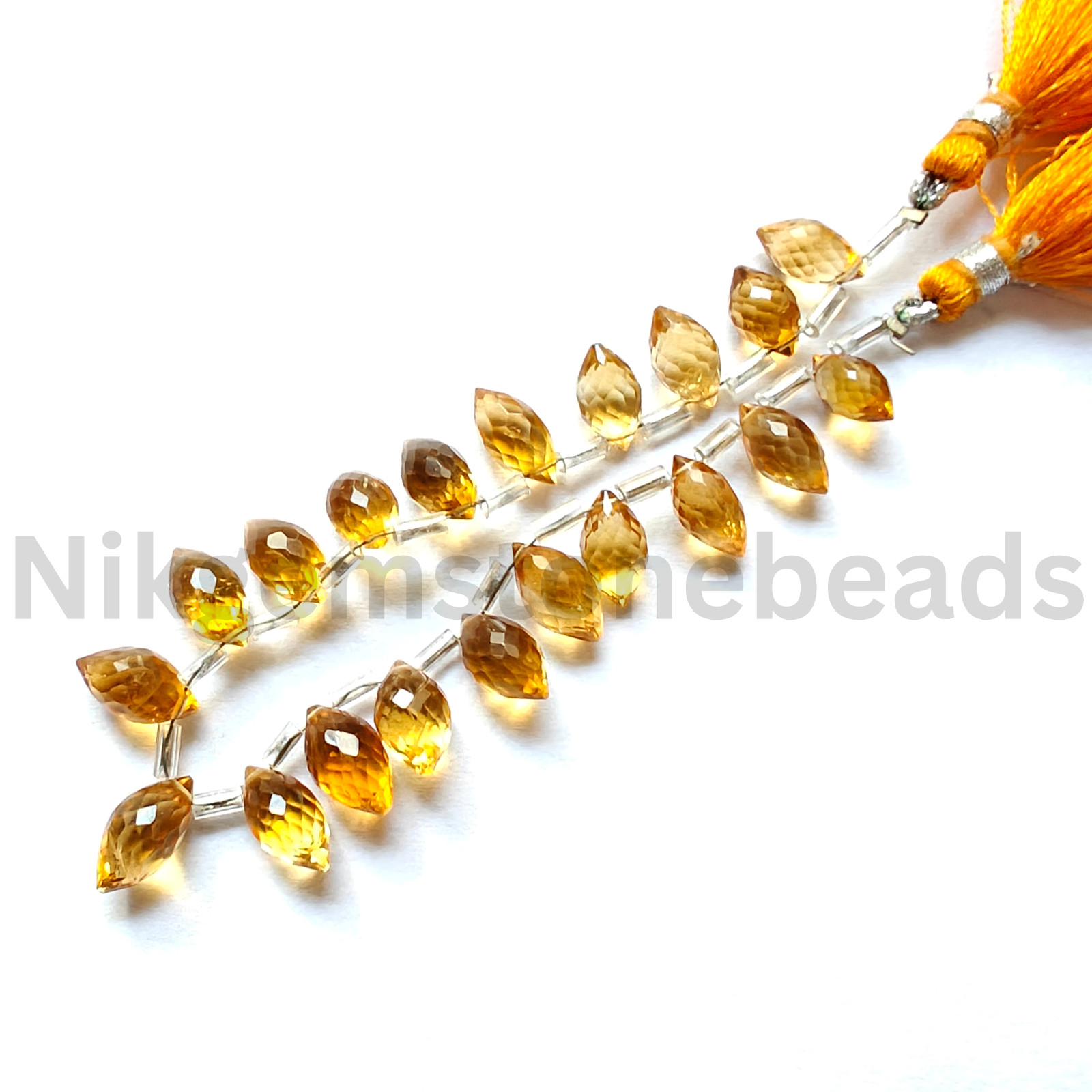 Natural Yellow Citrine Beads, Briolette Faceted Marquise Cut Gems, 9.25-12.75 MM