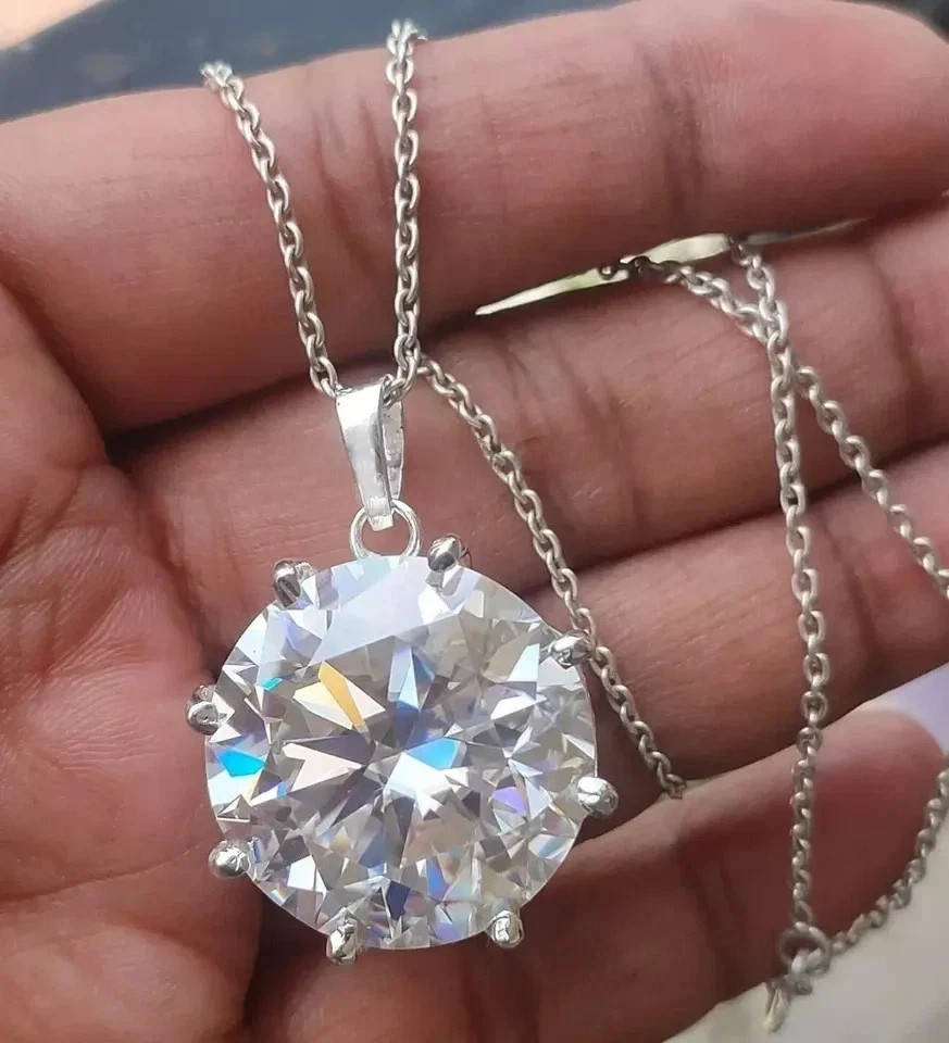 4Ct Round-Cut Moissanite Solitaire Women’s Pendant 14K White Gold Plated