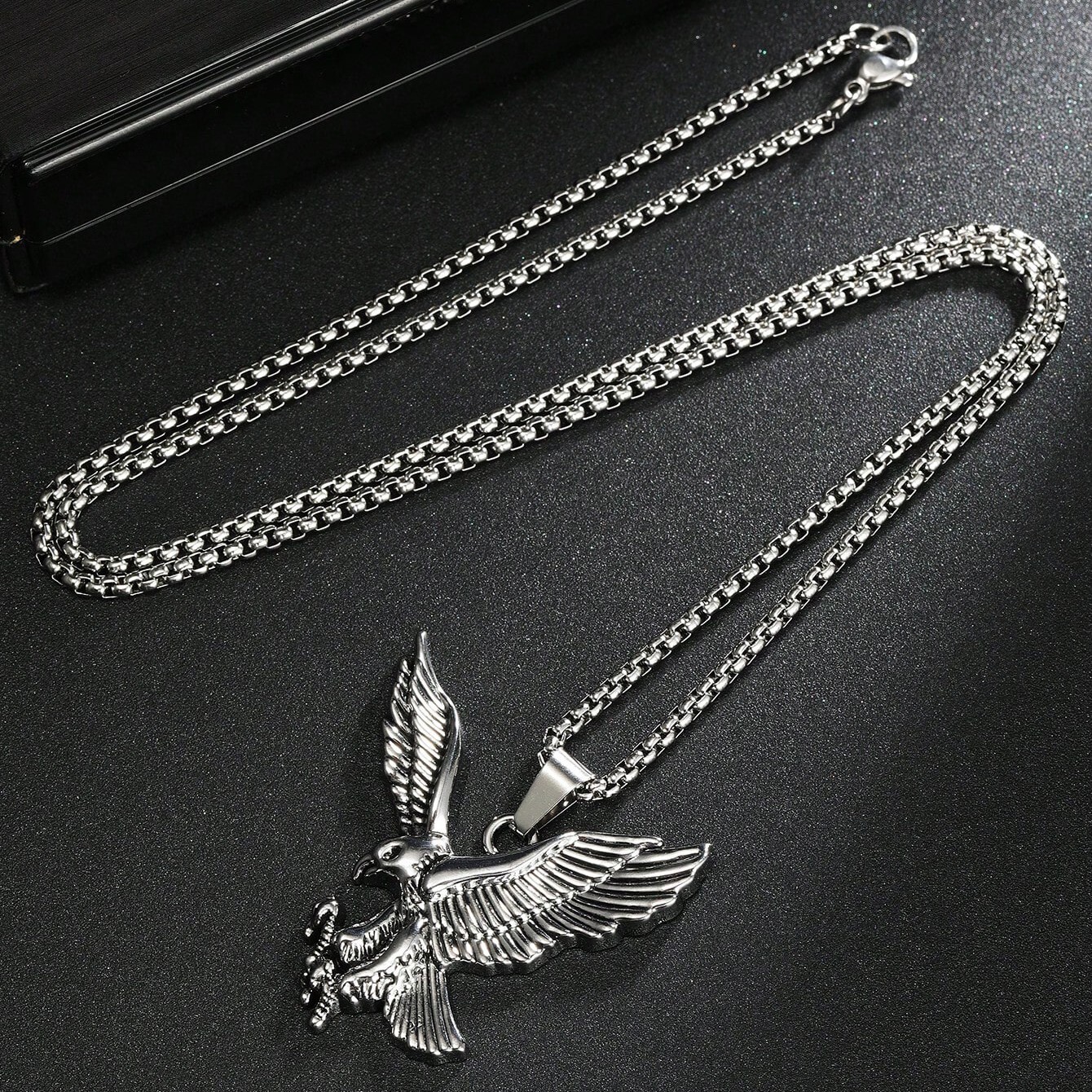Stainless Steel Eagle Pendant & 3mm 24″ Rolo Chain Hip Hop Fashion Necklace