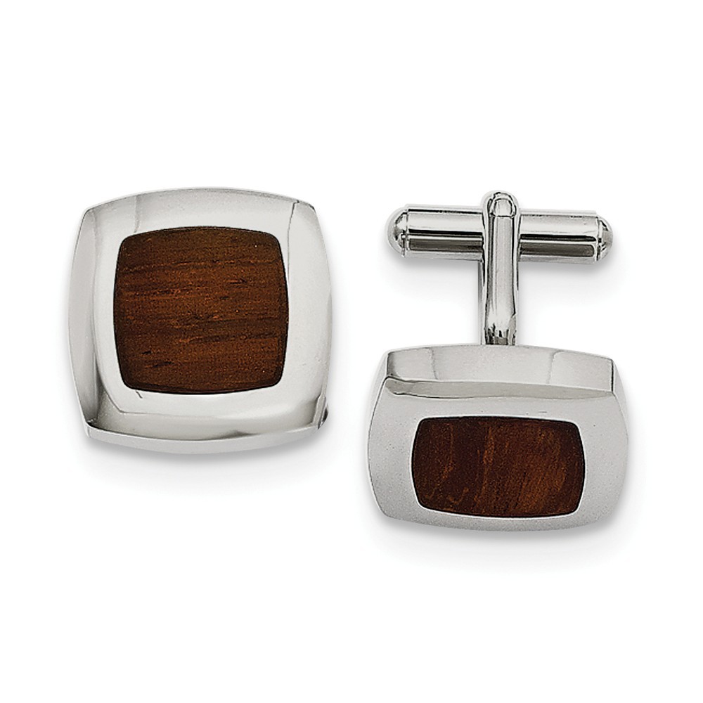 Men’s Stainless Steel and Wood Inlay 20mm Convex Square Cuff Links