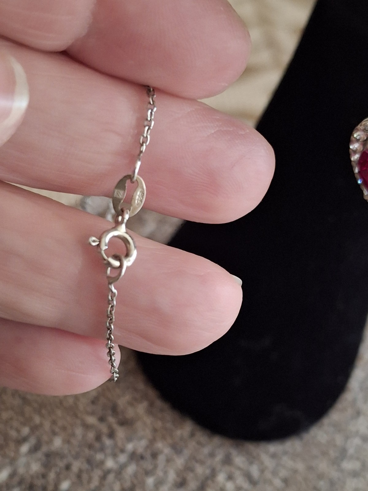 Heart Red And White Cz Sterling Silver Necklace 18in.