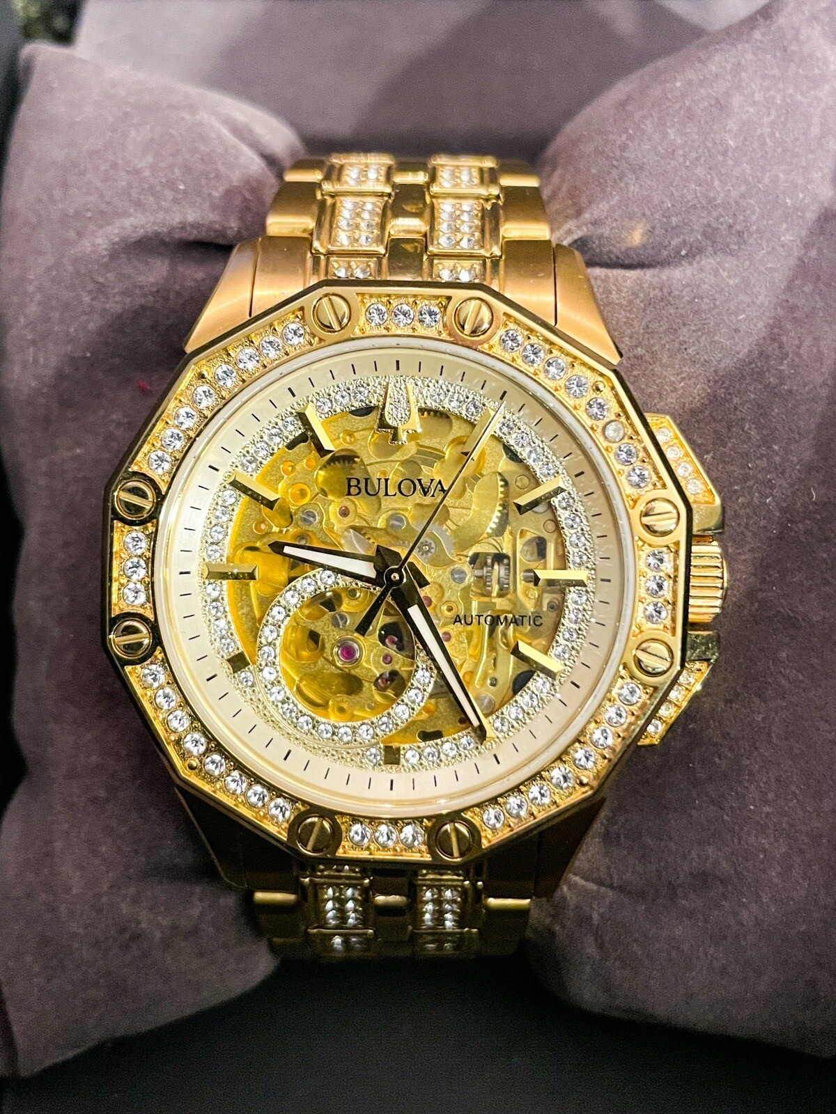 Bulova 98A292 Octava Crystal Gold Tone 42 mm Skeleton Dial Automatic Men’s Watch