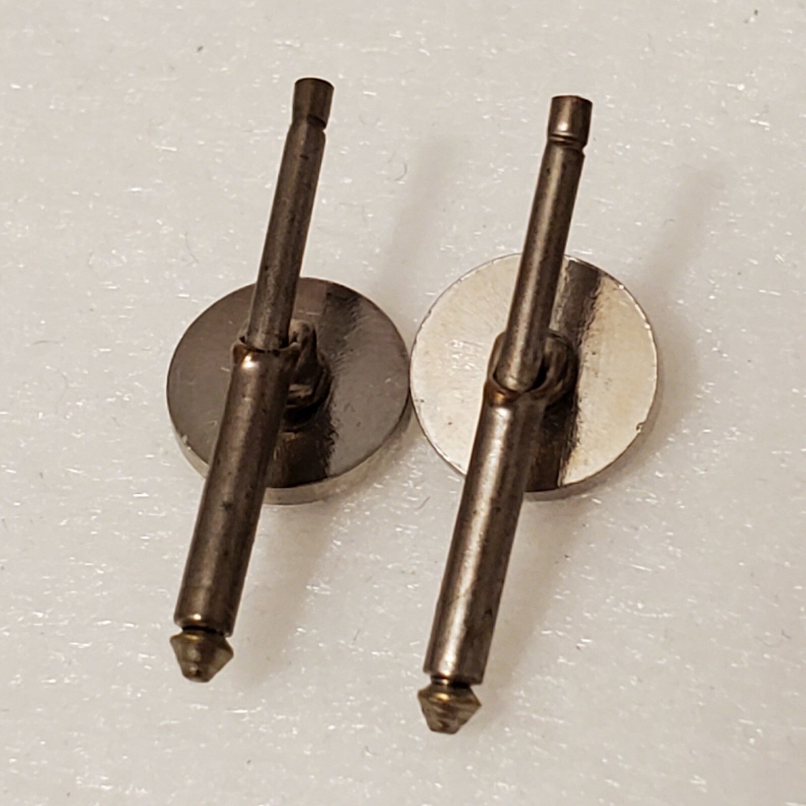 vtg cufflinks round pearlescent stone gray grey pull out pin about 1 inch long