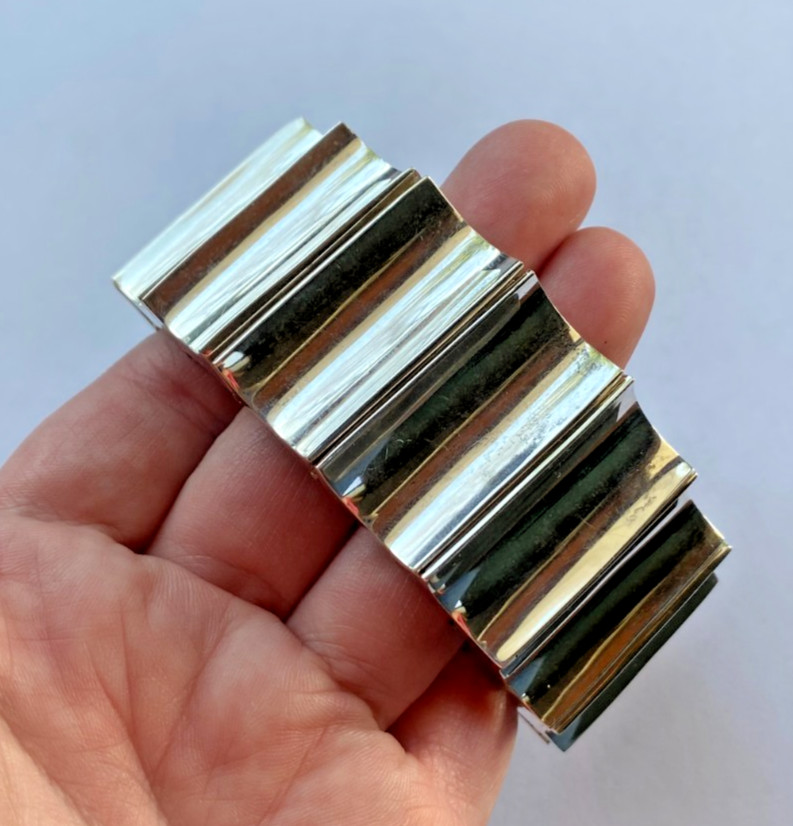 Signed Mexico 925 Heavy Sterling Silver Modern Wide Link Bracelet 173 Grams