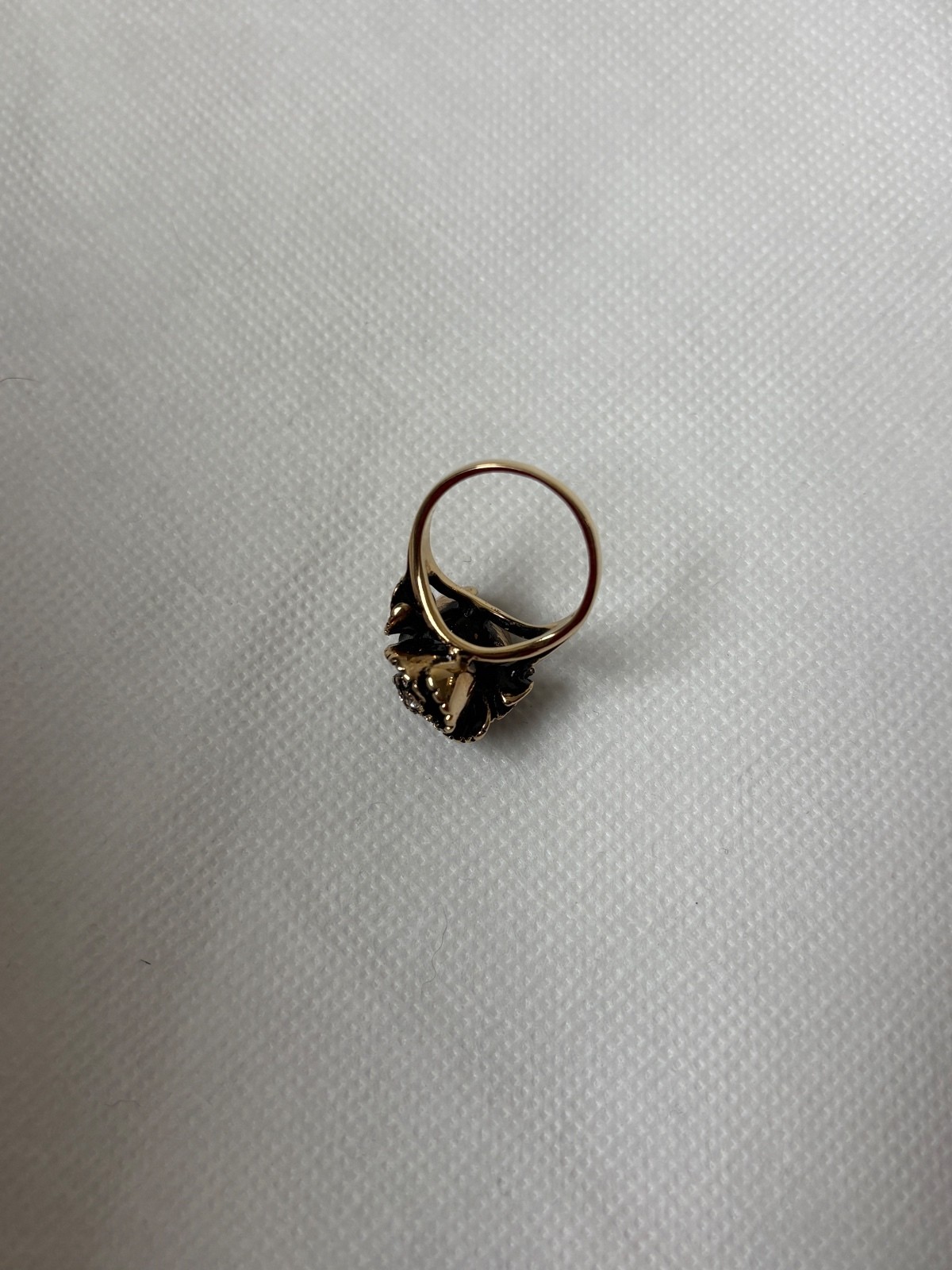 Vintage Gold-Tone Swirling Ring with Black Enamel and Clear Rhinestones, Gift-Ed