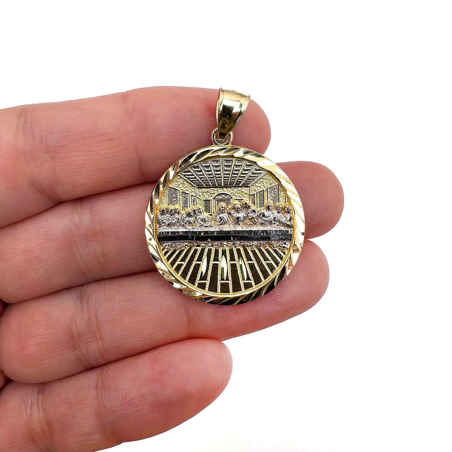 10K Gold Two-Tone Yellow White Textured Last Supper Pendant 1.45″