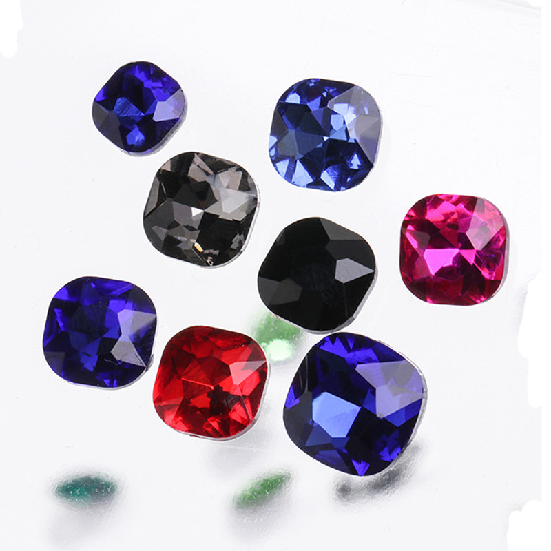 100pcs Glass Crystal Rhinestone Color Fat square Withcford Strass Jewels stones