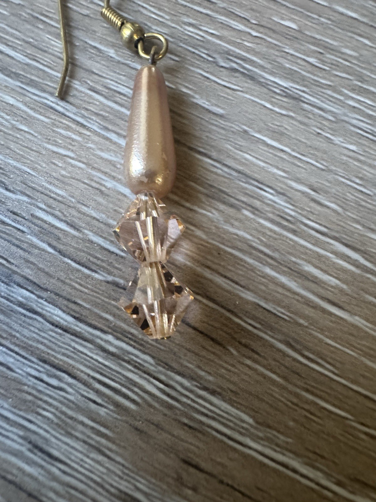 Gold Tone Pearl Teardrop & Champagne Crystal Bicone Dangle Hook Earrings, 2 Inch