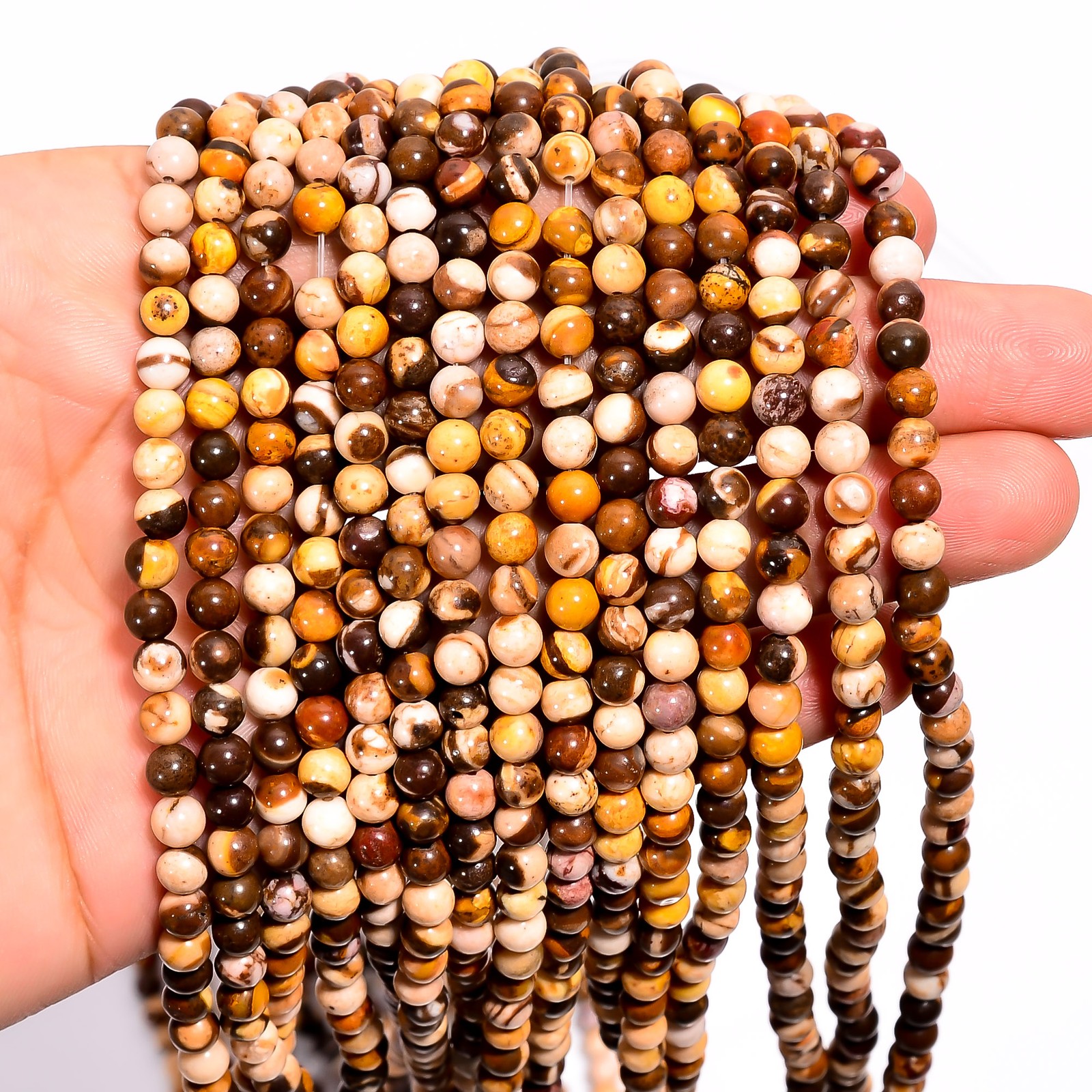 Natural Brown Zebra Jasper Round Shape Smooth Beads 4X4.5 mm Strand 15″ UGB610