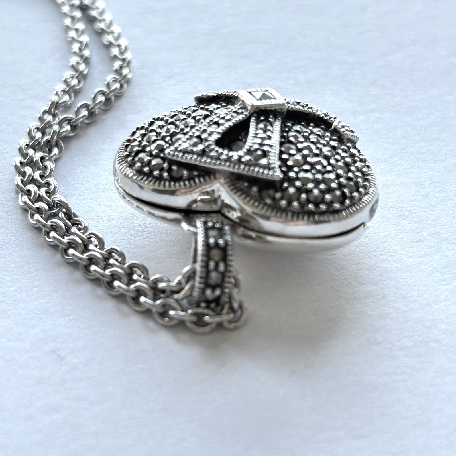 Judith Jack Sterling Silver Necklace Puffy Heart Locket Marcasite Pendant New