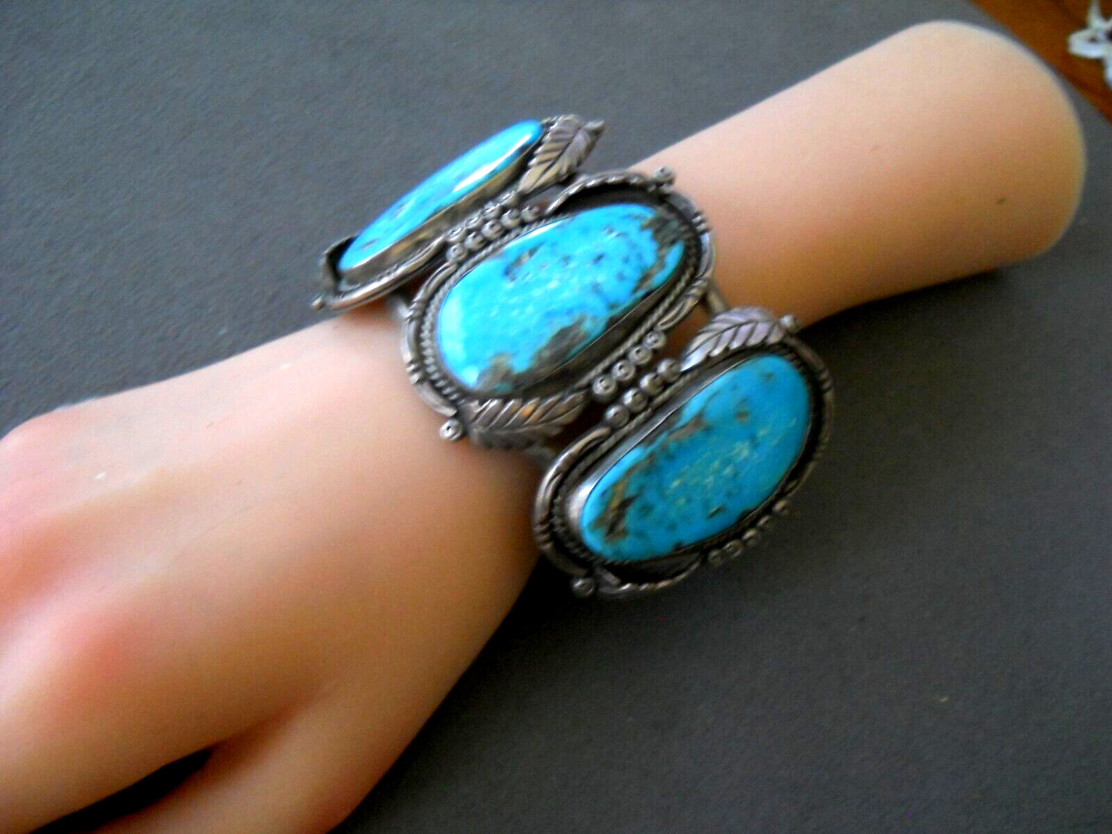 HUGE Native American Rich Blue 2″ Turquoise Sterling Silver Cuff Bracelet 106g!