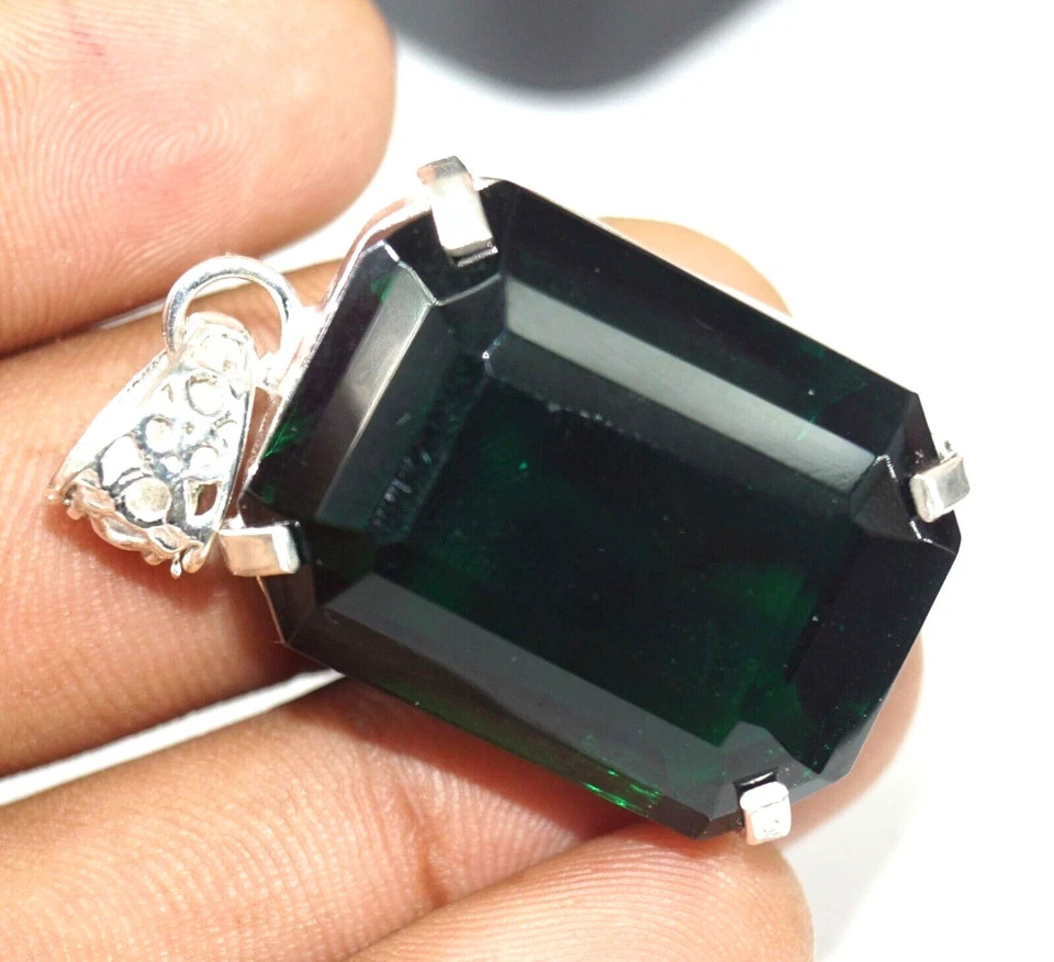 105 Ct Natural Green Topaz Emerald Cut Pendant 925 Sterling Silver Certified