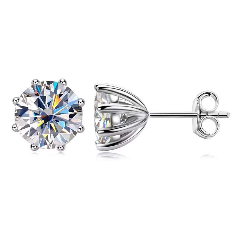4Ct Round Cut Moissanite Push Back Solitaire Stud Earrings 14K White Gold Plated