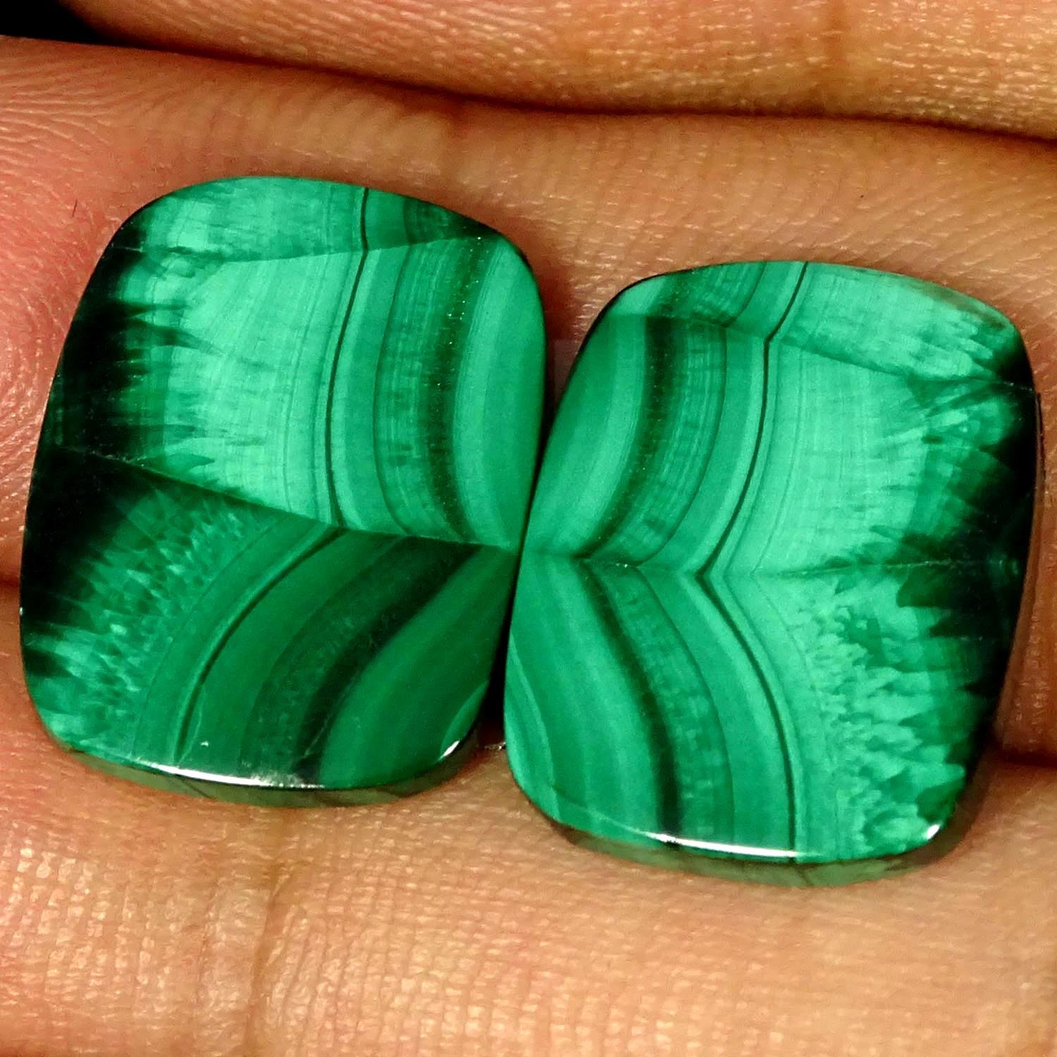 20.50Cts A+ Natural Green Malachite Cushion Cabochon Pair Gemstone 13X17X2MM