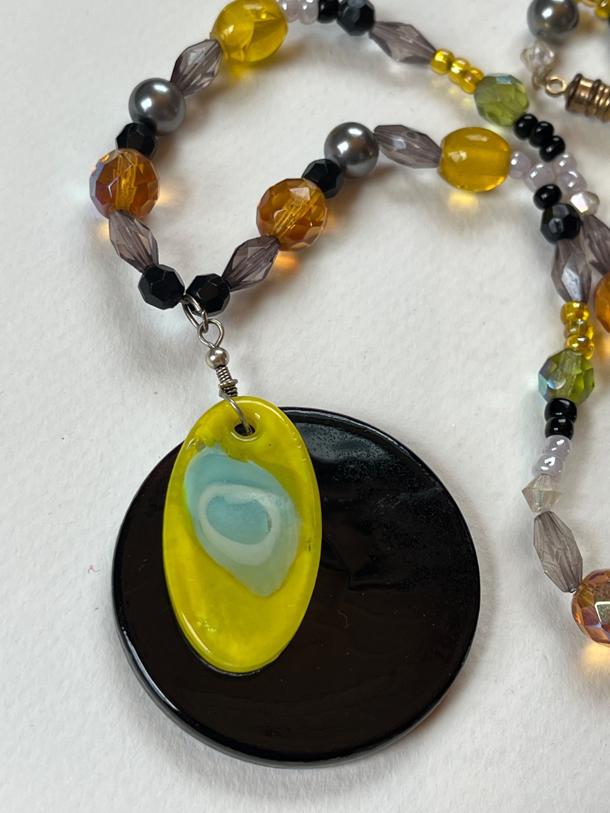 Black Yellow White & Gray Plastic Glass Various Shaped Beads W Black Circle &