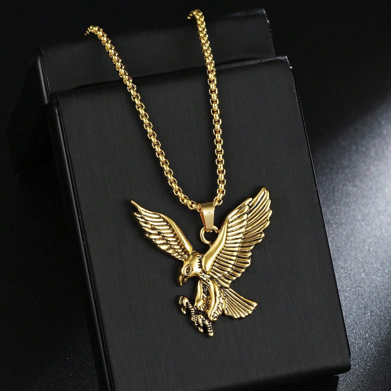 Stainless Steel Eagle Pendant & 3mm 24″ Rolo Chain Hip Hop Fashion Necklace