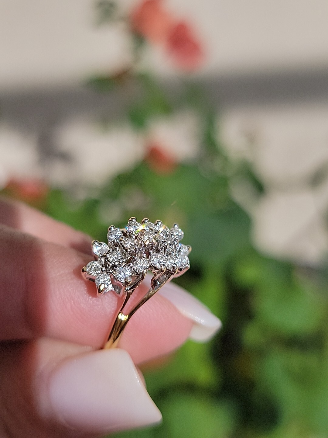 Diamond Waterfall Cluster Cocktail Ring 4.40 Grams 14k Gold .50 In Diamonds