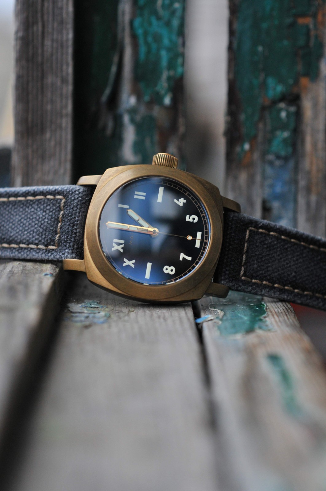 24/22 Distressed Black handmade rolled canvas watch strap Ready-Made US-DutyPaid