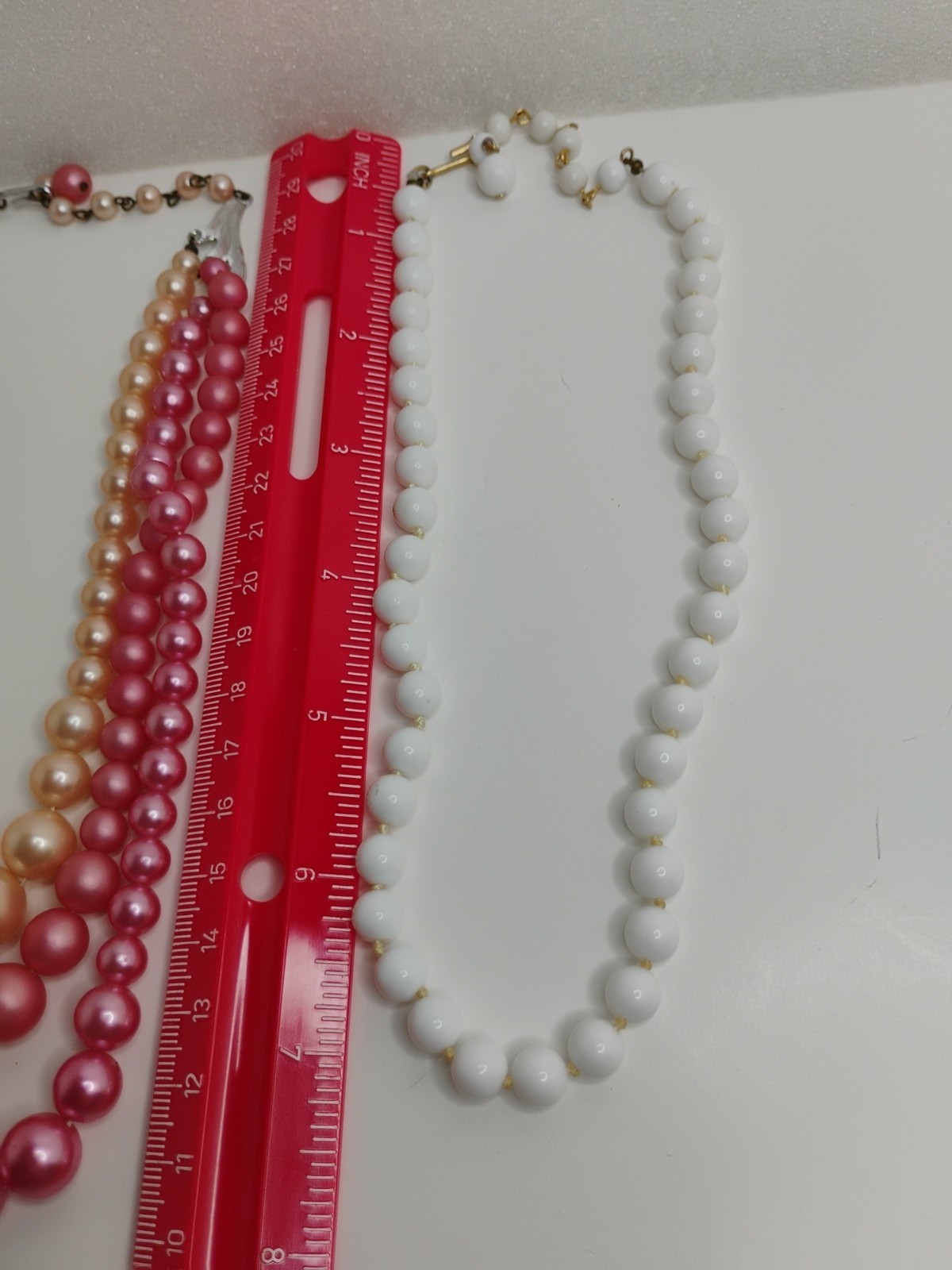 Japan On Clasp Two Necklaces ,Pink And White Faux Pearls, , Vtg