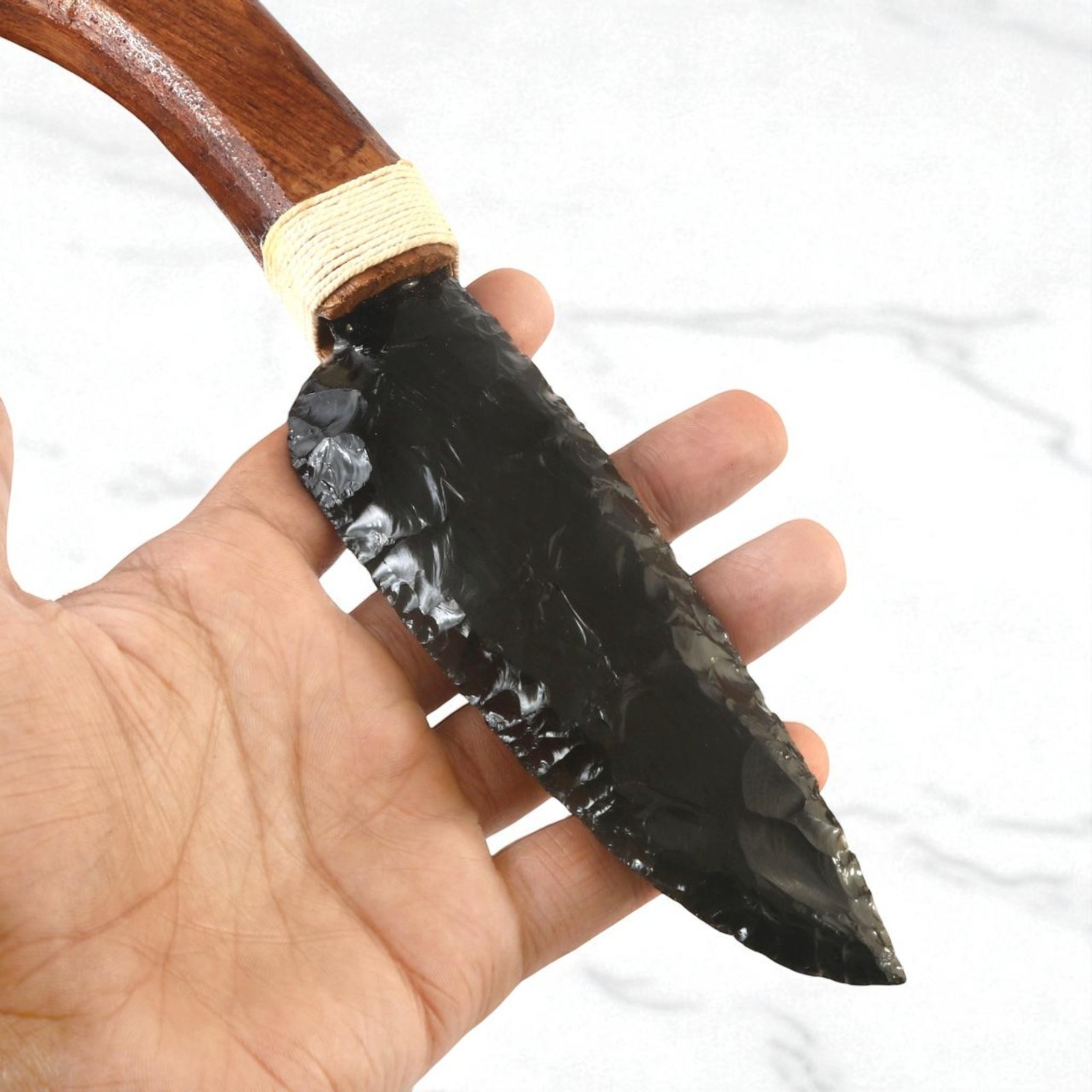 10″ Black Obsidian Glass Knife – Handmade Crystal Blade with Wooden Handle