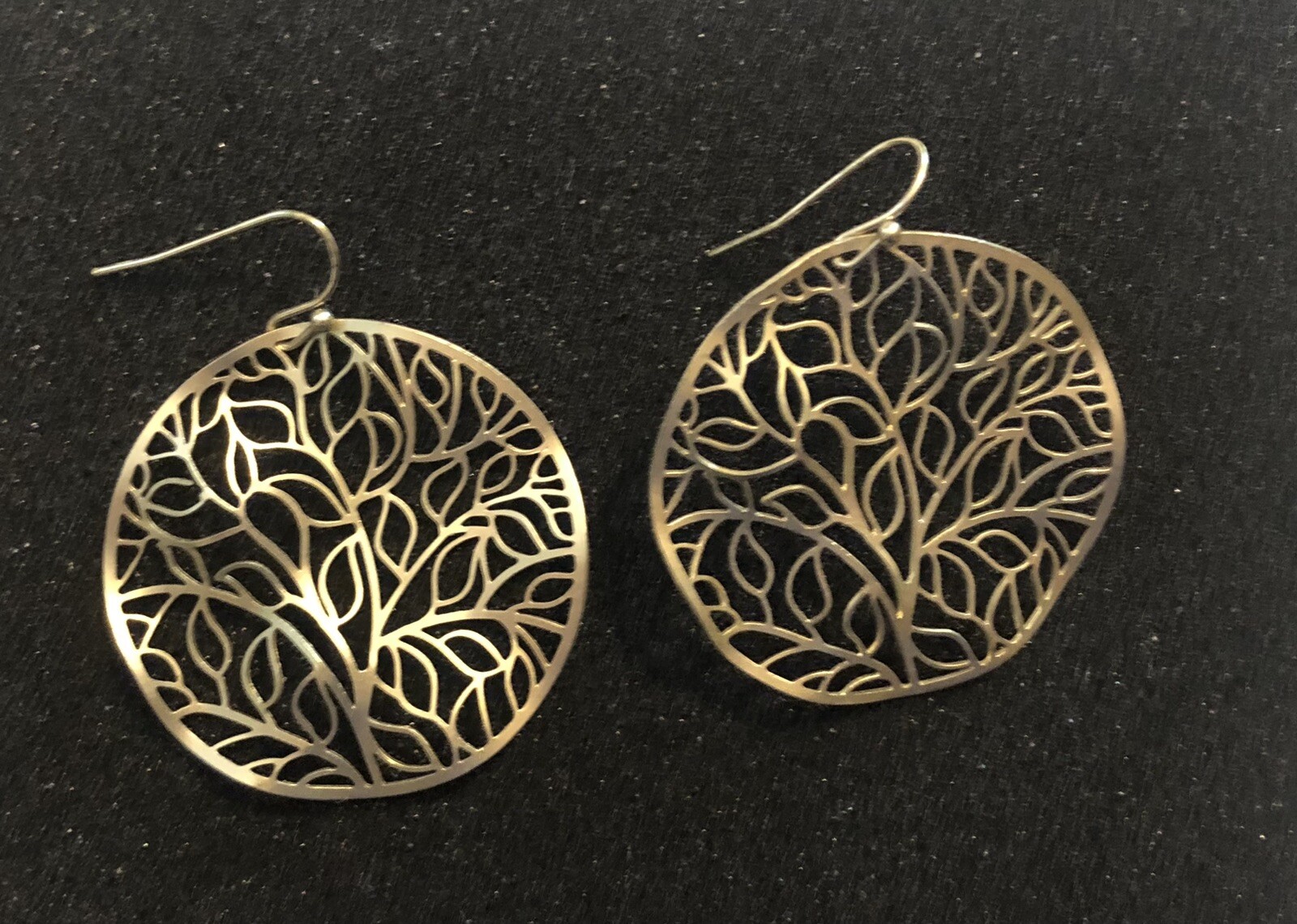 Contemporary Gold Tone Circular Tree-Like Dangle Earrings Fashion Jewelry