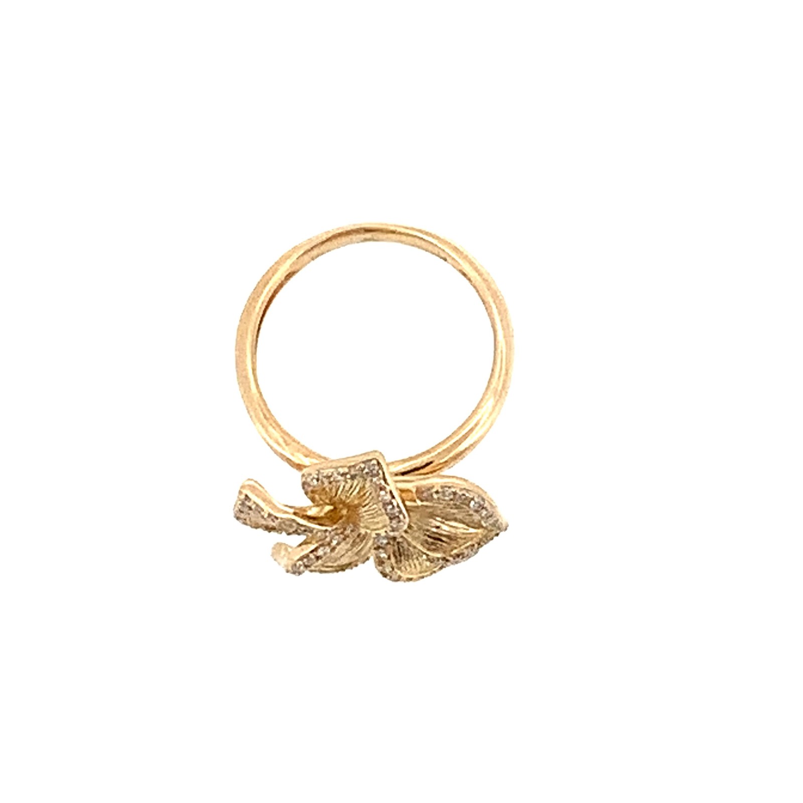 EFFY 14K Gold Pave Round Diamond Accent 5-Petals Ribbed Flower Statement Ring