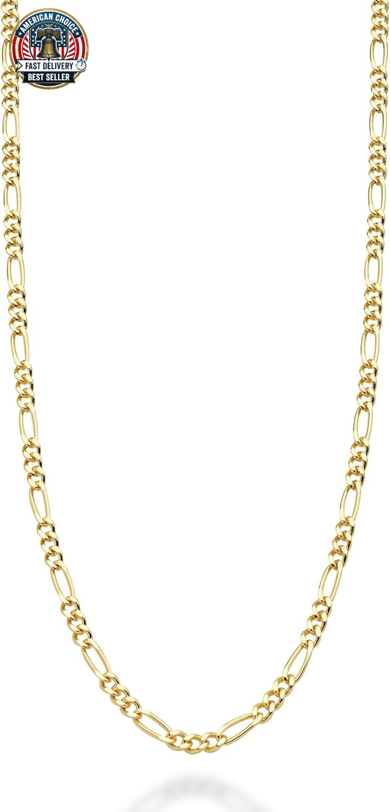 Italian Solid 925 Sterling Silver, 18K Gold Plated 2.3Mm Diamond-Cut Figaro Link