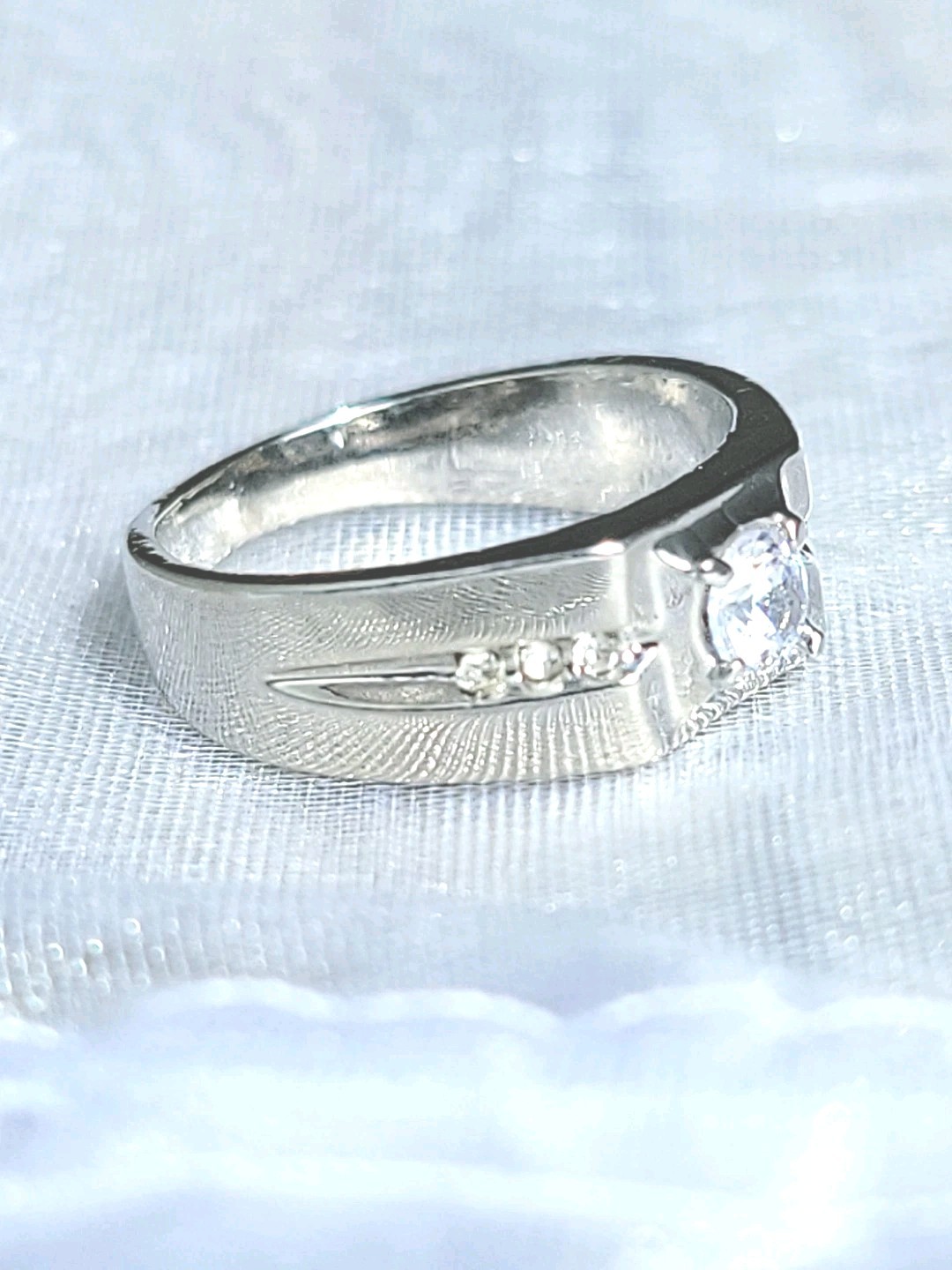 Mens Solitaire Ring White Gold EP 1 CT Simulated Diamonds (pinky)