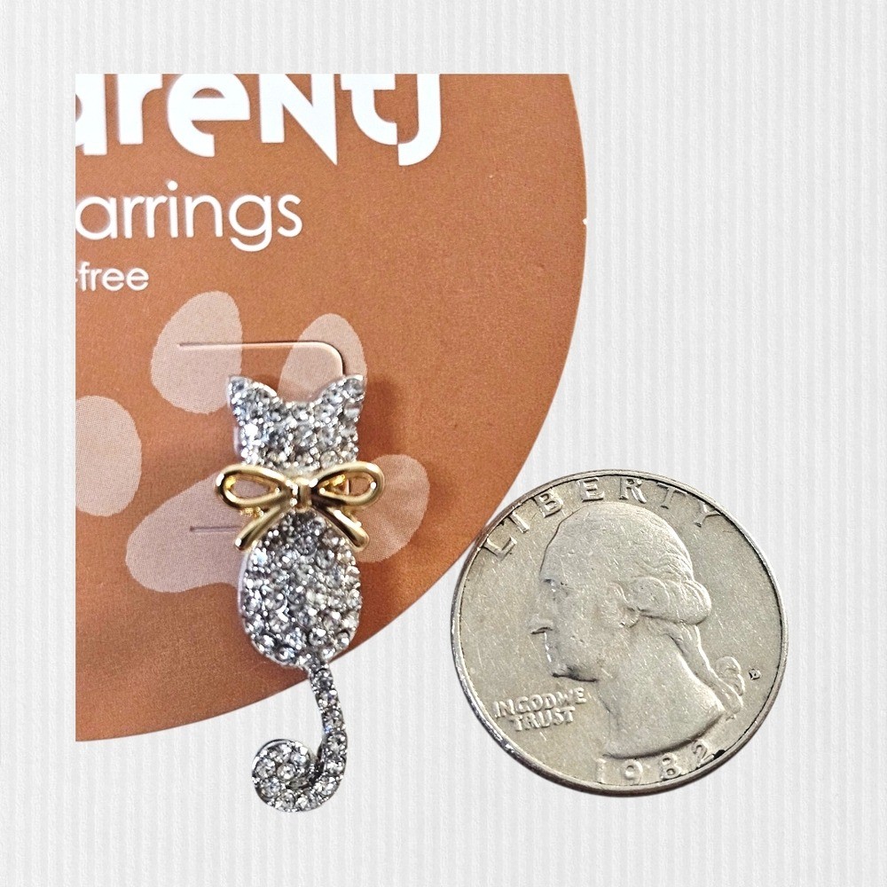 Sparkly Cat Drop Earrings whimsical Hildie & Jo Nickel Free NWT