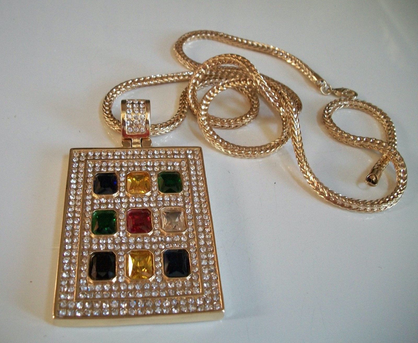 Men’s Clear, Red, Black Multicolor Stone Gold Finish Hip Hop Charm Or Chain