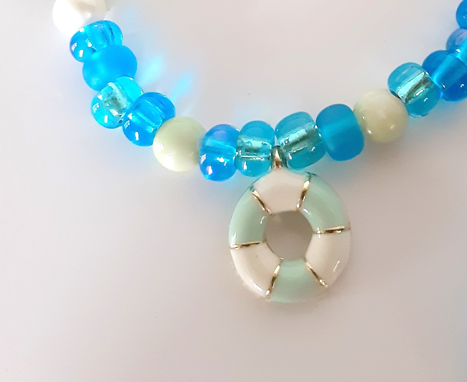 Handmade Sister Friends Sea Glass Nautical Charm Beaded Ankle Bracelet Set