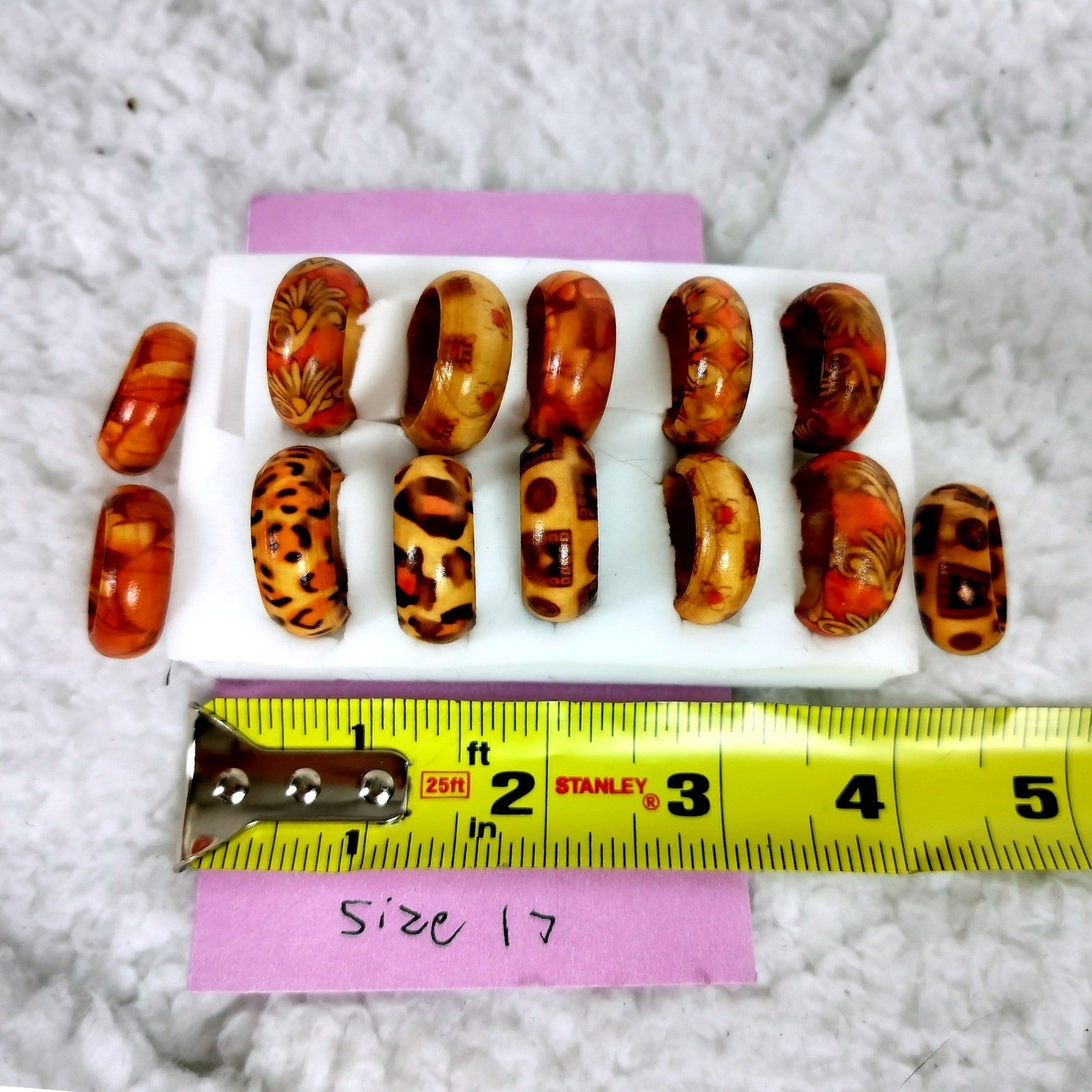 Vintage Resin Band Ring Set Brown Leopard Floral Geometric 3pc Bundle