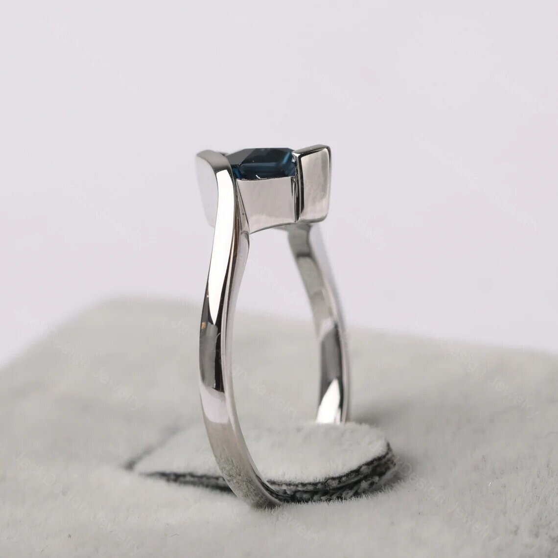 Natural London Blue Topaz Princess Cut 925 Sterling Silver Bezel Ring