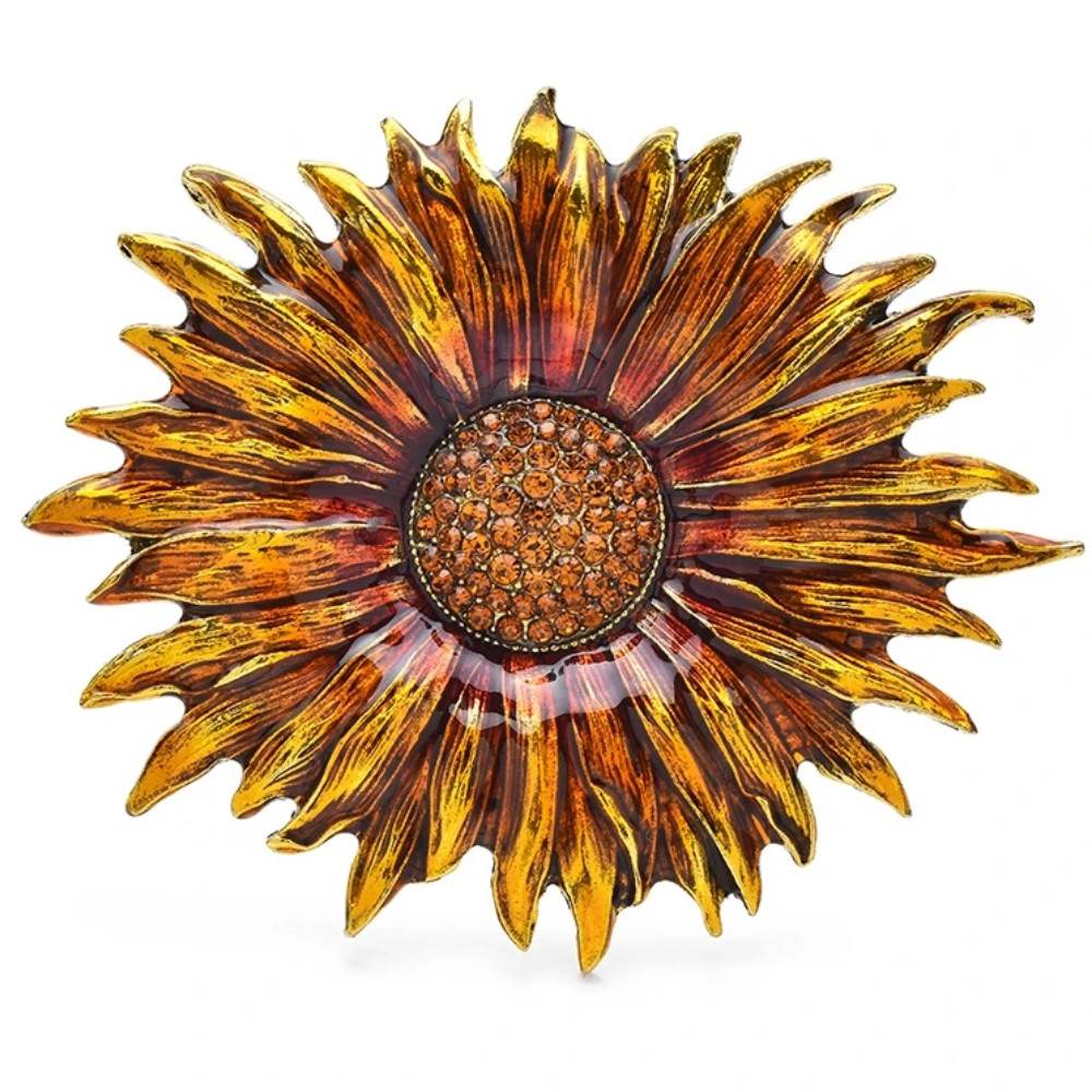 Vintage Enamel Sunflower Brooch Rhinestone Sun Flower Pin Summer Jewelry Gift US