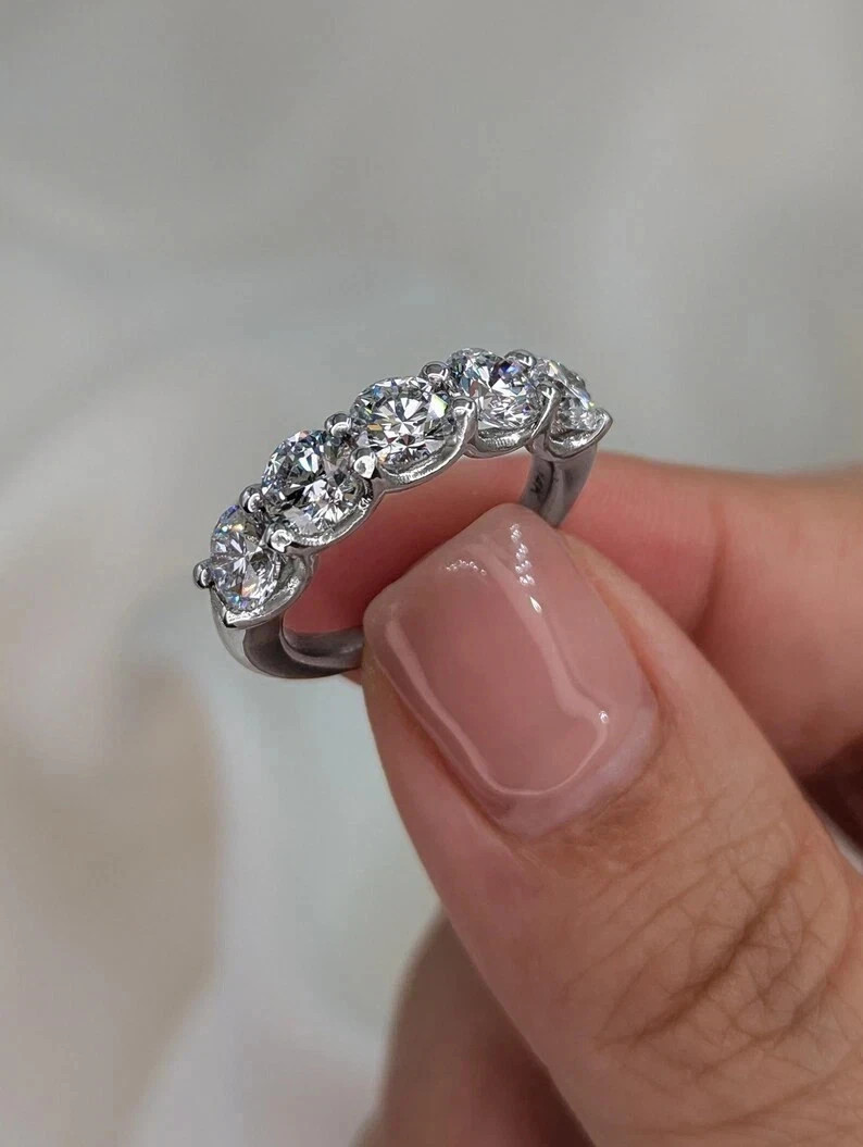 Natural 2.50 Cts Round Cut Diamond Real 14k White Gold Half Eternity Band Ring