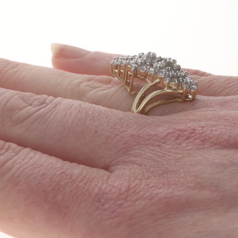 Yellow Gold Diamond Cluster Cocktail Bypass Ring – 10k Single 1.00ctw Floral