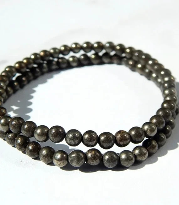 Natural Pyrite Stone Beads Bracelet Healing Gemstone Stretch Bracelet Handmade