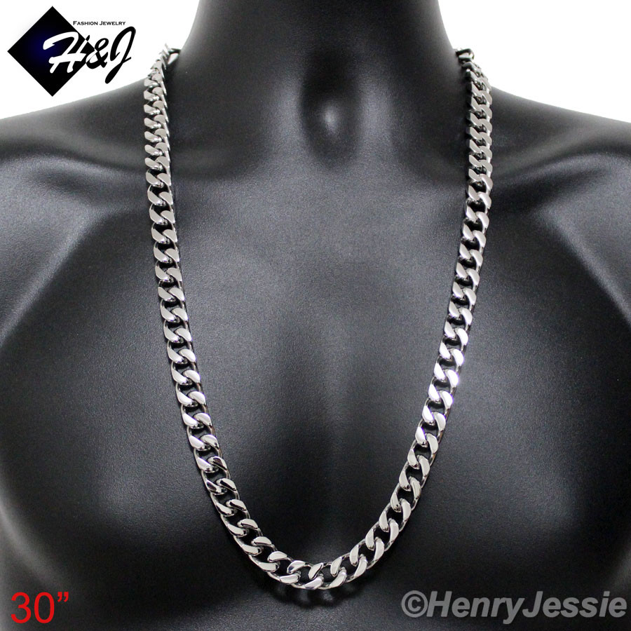 18-40″MEN Stainless Steel HEAVY WIDE 11mm Silver Cuban Curb Link Chain Necklace