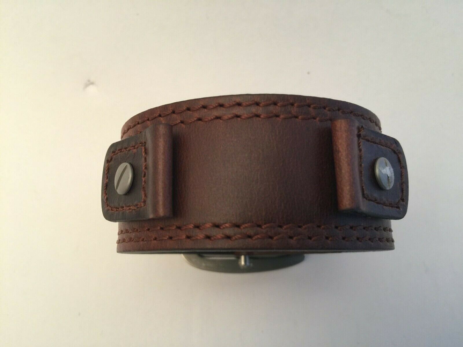 Hadley-Roma 18mm & 20mm Brown Leather X-Wide Military Style Cuff Watch Band 912