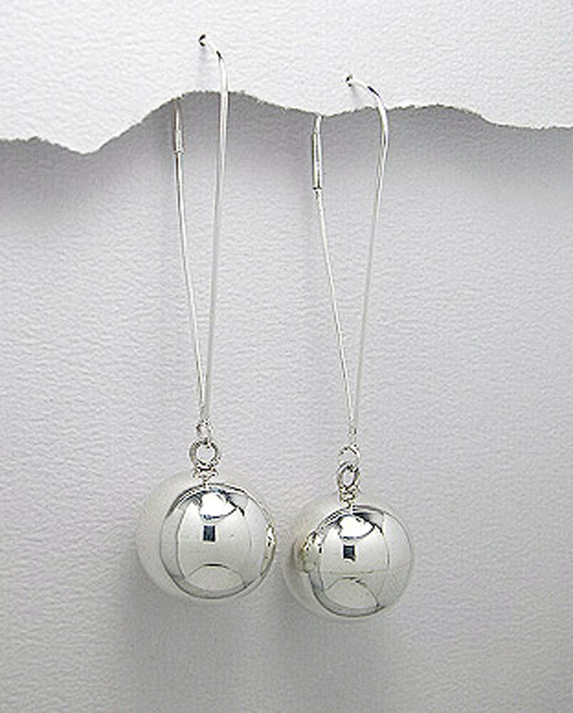 Solid Sterling Silver 18mm Shiny Ball Drop Dangle Earrings 8g Flirty 2.75″ LONG