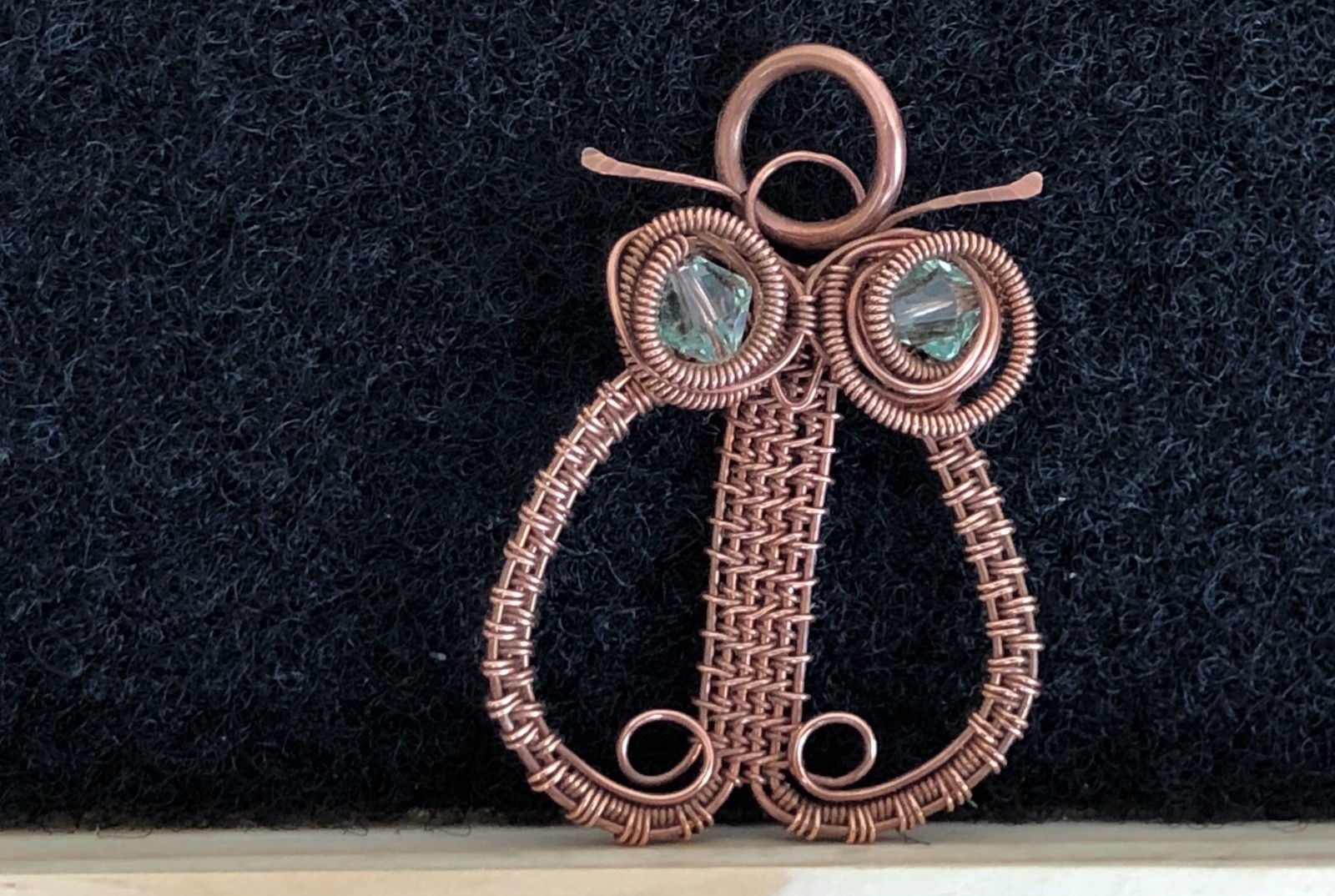 Wise Owl Pendant Hand Crafted Wire Wrapped Copper jewelry US made with Swarovski