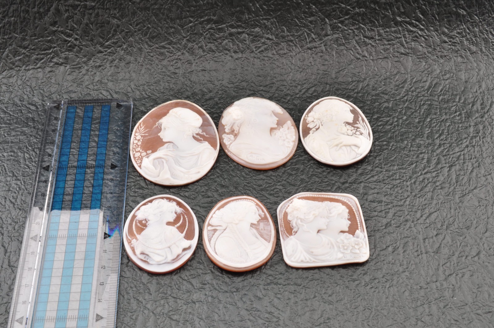 6 items , vintage shell cameo White and brown color (Total 325.5ct) with case.