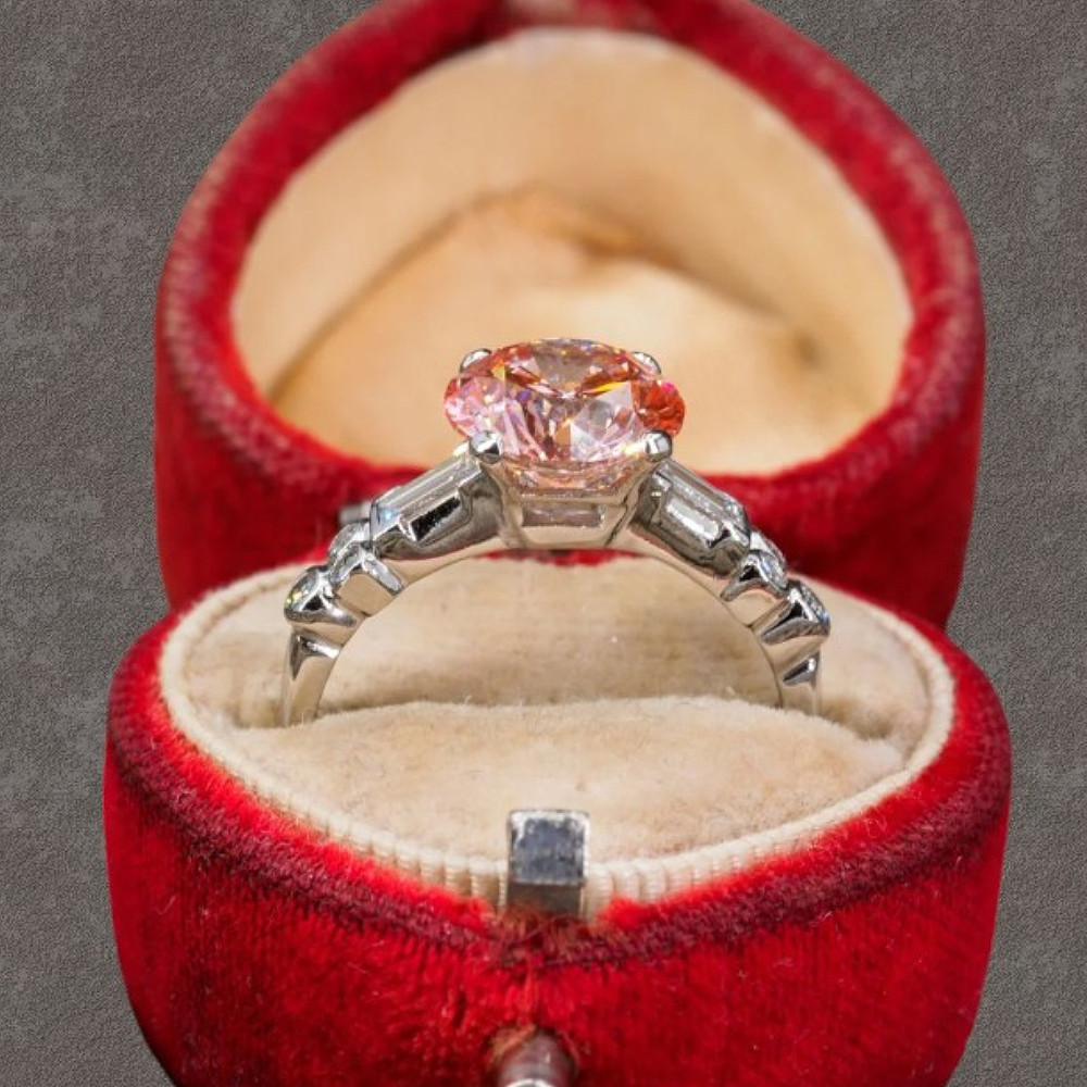 2.90 Ct Round Cut Fancy Intense Pink Diamond Ring IGI Lab Created 950 Platinum