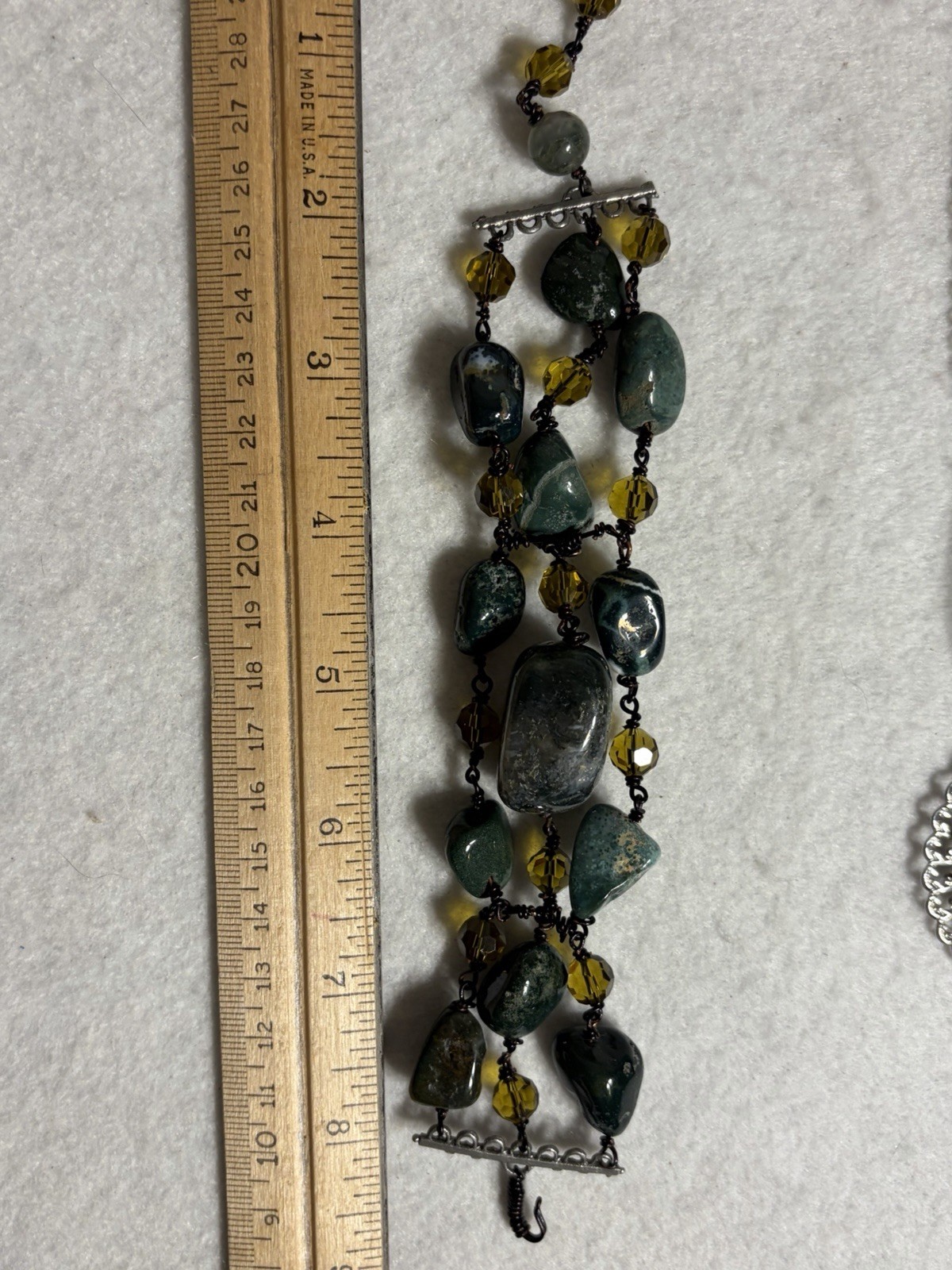 Handmade Moss Agate Bracelet Boho Wire Wrapped Green Jasper Multi Strand Cuff