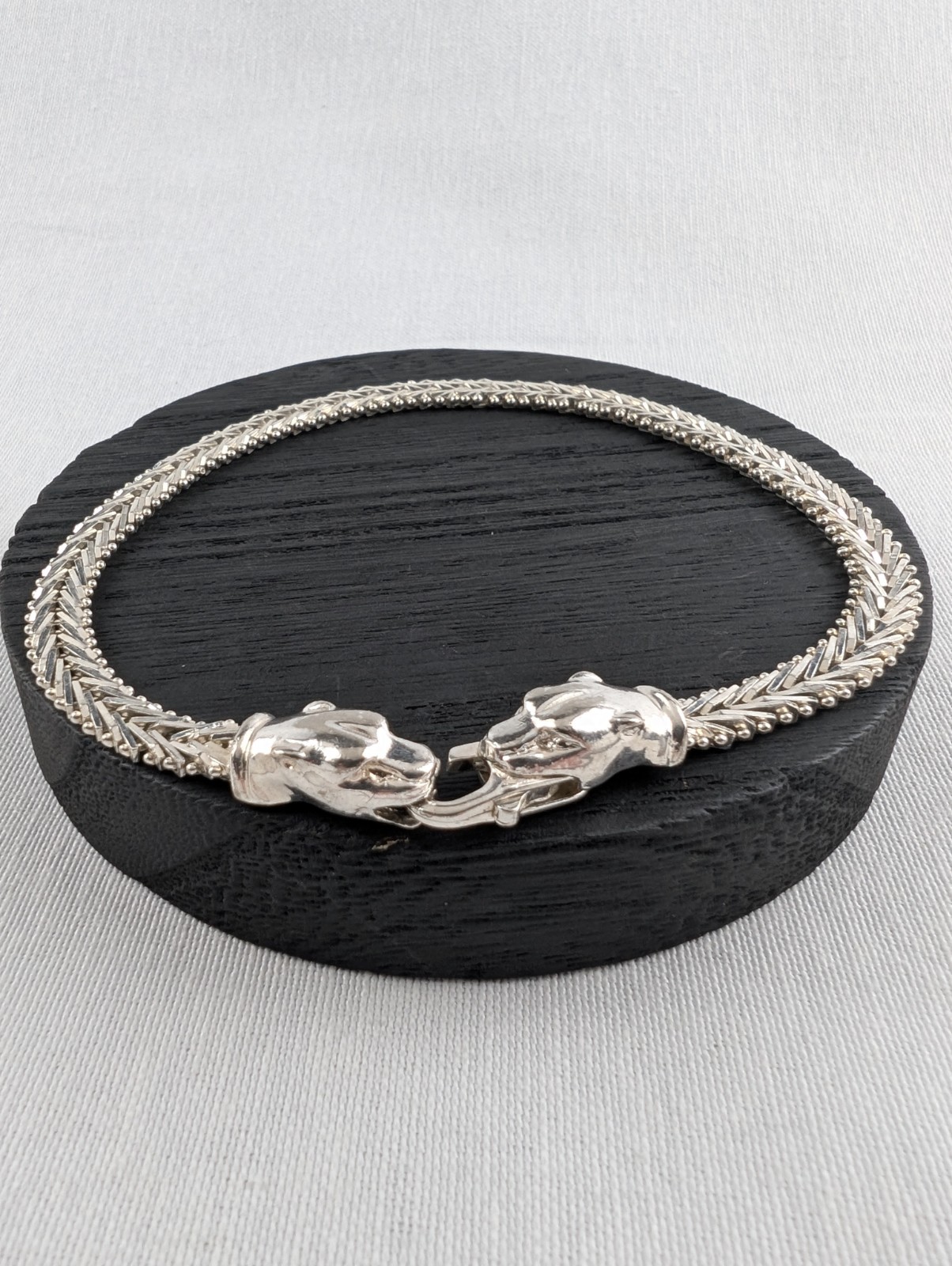 Milor Italy 925 Sterling Silver Panther Head Chevron Bracelet 9″ 6mm 17.42g