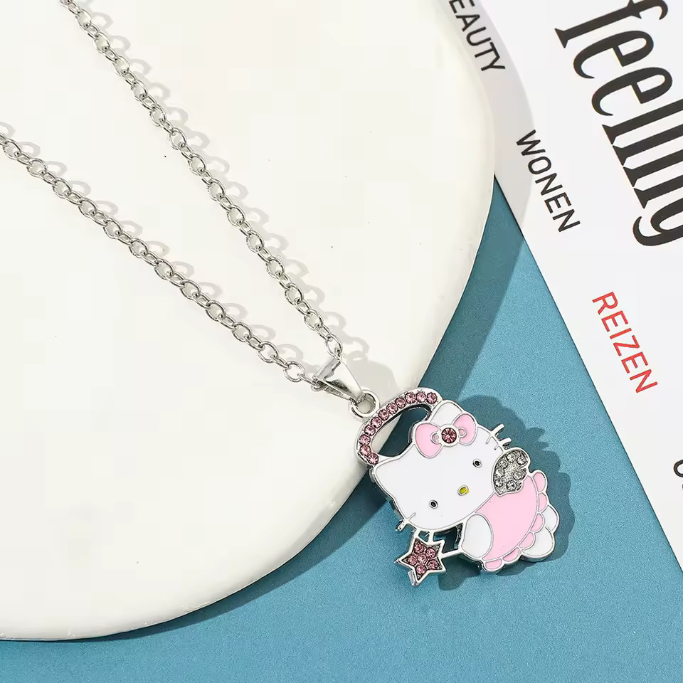NEW Creative Hello Kitty Anime Cosplay Angel Rhinestone Pendant Necklace